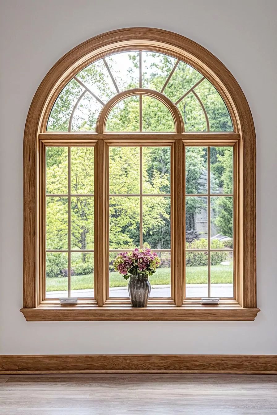 Oak arched window with three units and fanlight — reference photo