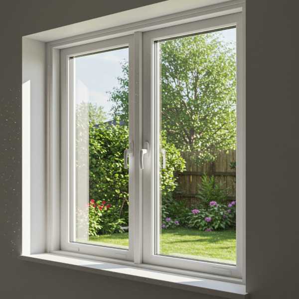 Two-sash PVC casement window with center mullion